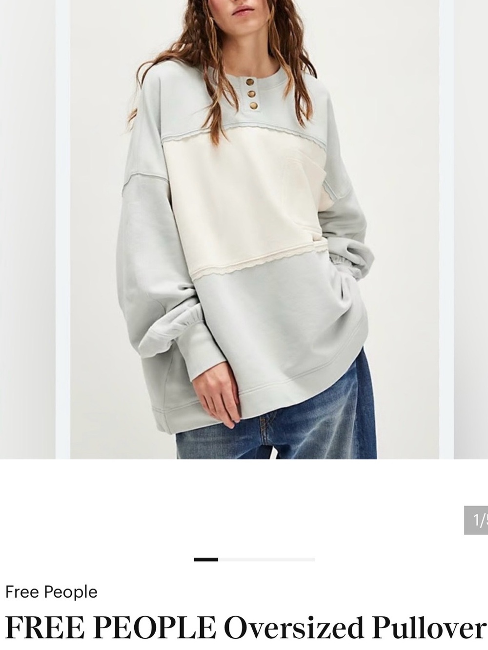 Free People Colorblock Henley Pullover in Light Blue and Cream